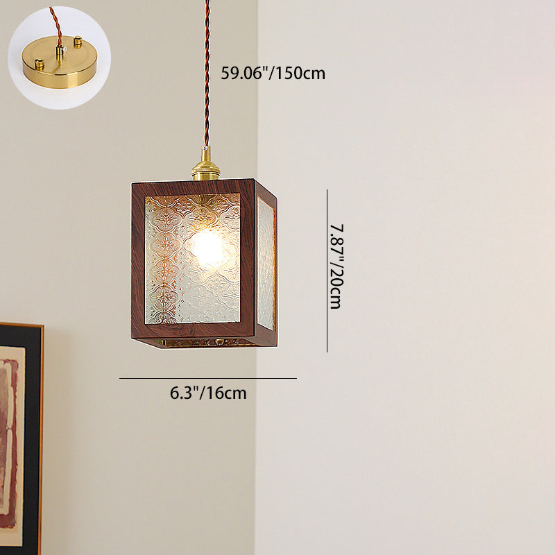 Traditional Vintage Trapezoid Round Cylinder Rectangle Copper Metal Glass 1-light Pendant Light for Bedroom