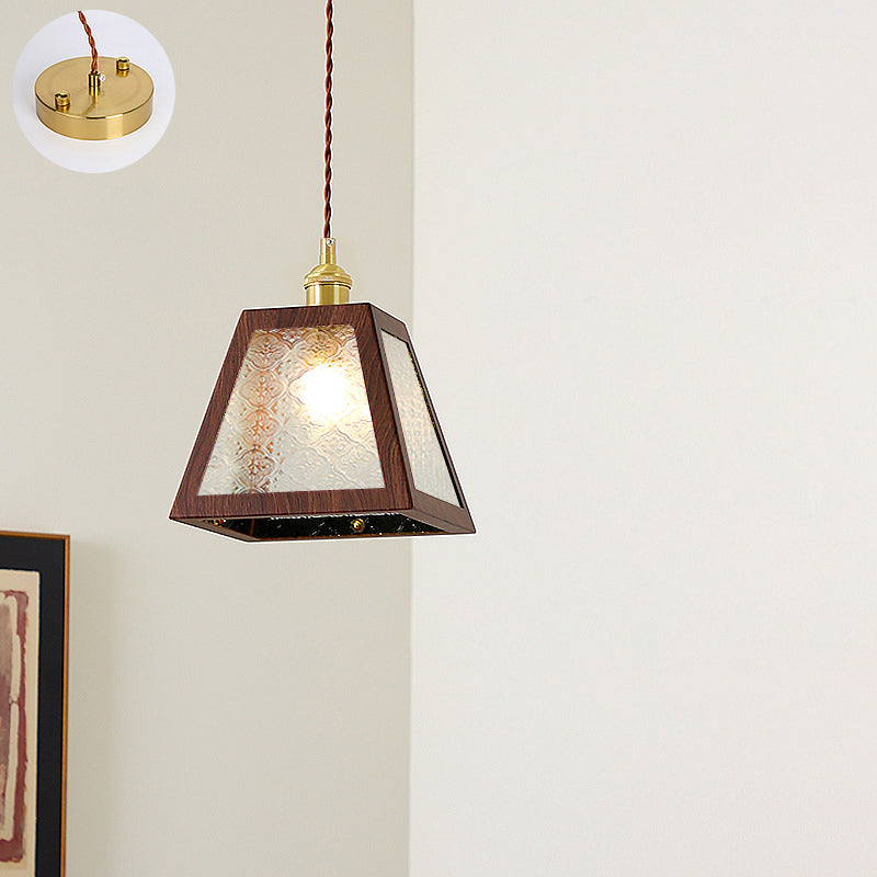 Traditional Vintage Trapezoid Round Cylinder Rectangle Copper Metal Glass 1-light Pendant Light for Bedroom