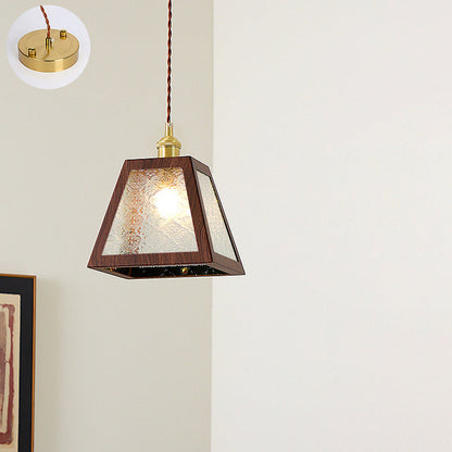 Traditional Vintage Trapezoid Round Cylinder Rectangle Copper Metal Glass 1-light Pendant Light for Bedroom