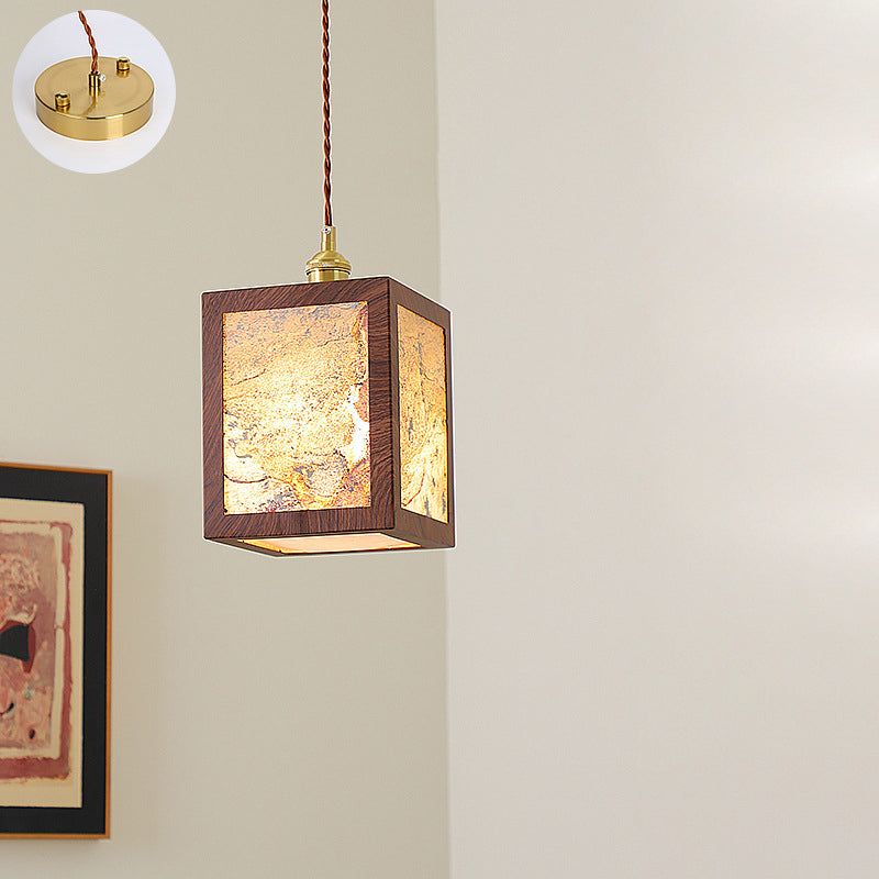 Traditional Vintage Trapezoid Round Cylinder Rectangle Copper Metal Glass 1-light Pendant Light for Bedroom