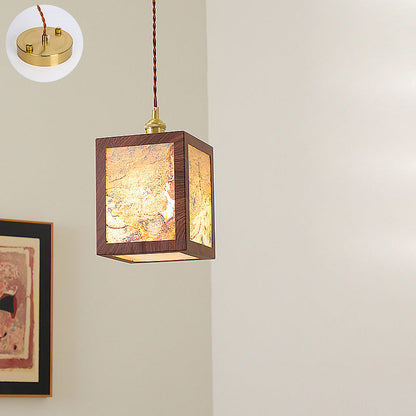 Traditional Vintage Trapezoid Round Cylinder Rectangle Copper Metal Glass 1-light Pendant Light for Bedroom