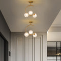Contemporary Creative Orb Circle Iron Glass 3-Light Semi-Flush Mount Ceiling Light For Bedroom