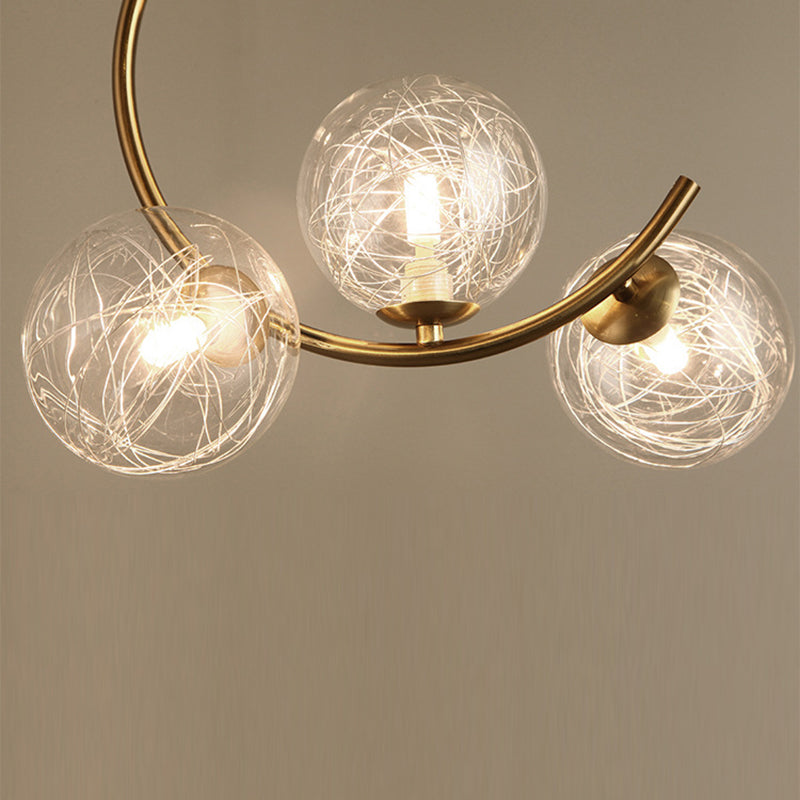 Contemporary Creative Orb Circle Iron Glass 3-Light Semi-Flush Mount Ceiling Light For Bedroom