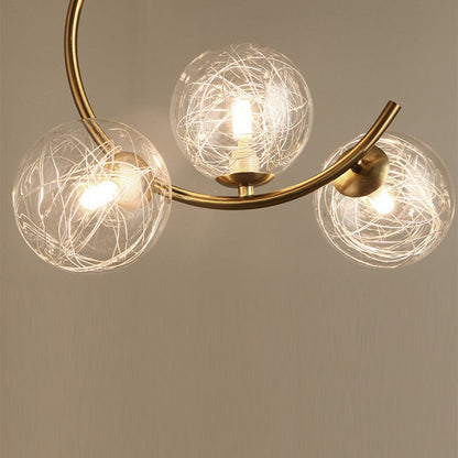 Contemporary Creative Orb Circle Iron Glass 3-Light Semi-Flush Mount Ceiling Light For Bedroom