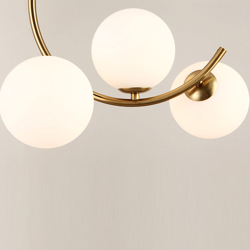 Contemporary Creative Orb Circle Iron Glass 3-Light Semi-Flush Mount Ceiling Light For Bedroom
