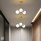 Contemporary Creative Orb Circle Iron Glass 3-Light Semi-Flush Mount Ceiling Light For Bedroom
