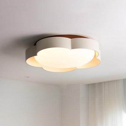 Modern Art Deco Cream Flower Round PVC Iron LED Flush Mount Ceiling Light For Bedroom