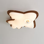 Contemporary Creative Cartoon Airplane Shape Iron Rubberwood Acrylic LED Flush Mount Ceiling Light For Bedroom
