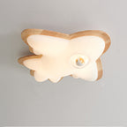 Contemporary Creative Cartoon Airplane Shape Iron Rubberwood Acrylic LED Flush Mount Ceiling Light For Bedroom