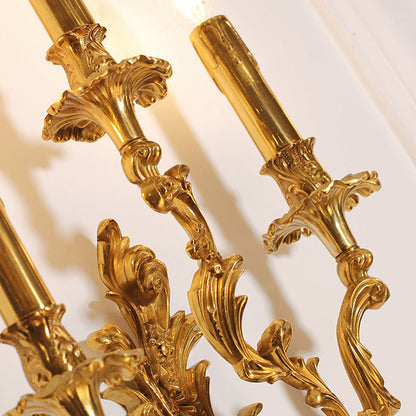Traditional French Candle Shape Copper 2/3 Light Wall Sconce Lamp For Bedroom