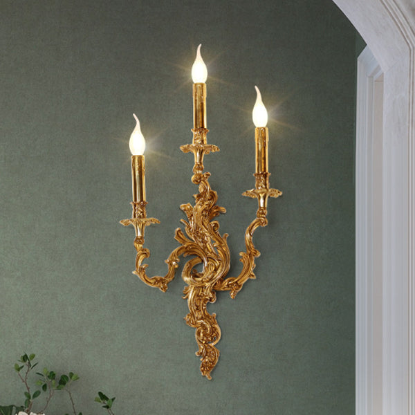 Traditional French Candle Shape Copper 2/3 Light Wall Sconce Lamp For Bedroom