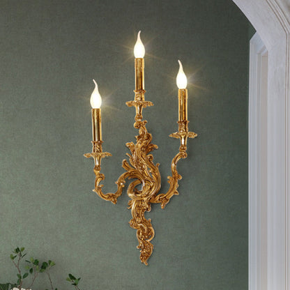 Traditional French Candle Shape Copper 2/3 Light Wall Sconce Lamp For Bedroom