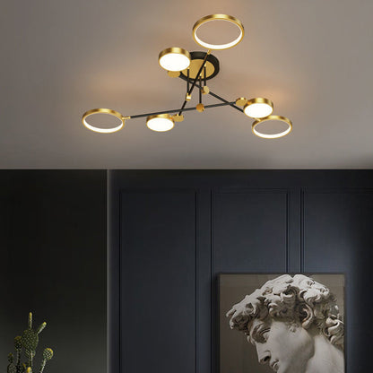 Contemporary Scandinavian Round Silicone Iron Acrylic LED Chandelier for Bedroom