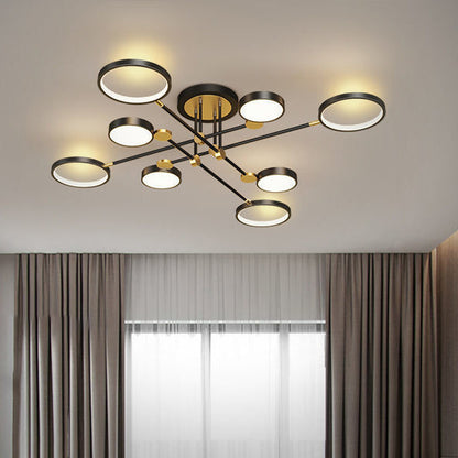Contemporary Scandinavian Round Silicone Iron Acrylic LED Chandelier for Bedroom
