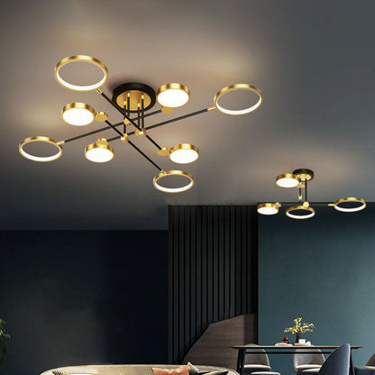 Contemporary Scandinavian Round Silicone Iron Acrylic LED Chandelier for Bedroom