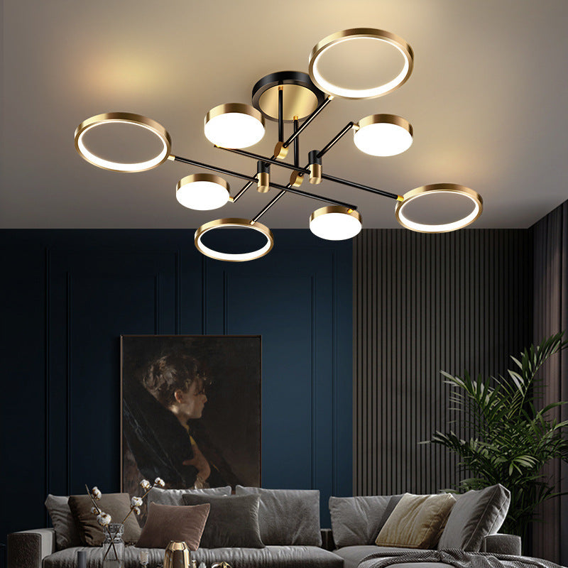 Contemporary Scandinavian Round Silicone Iron Acrylic LED Chandelier for Bedroom