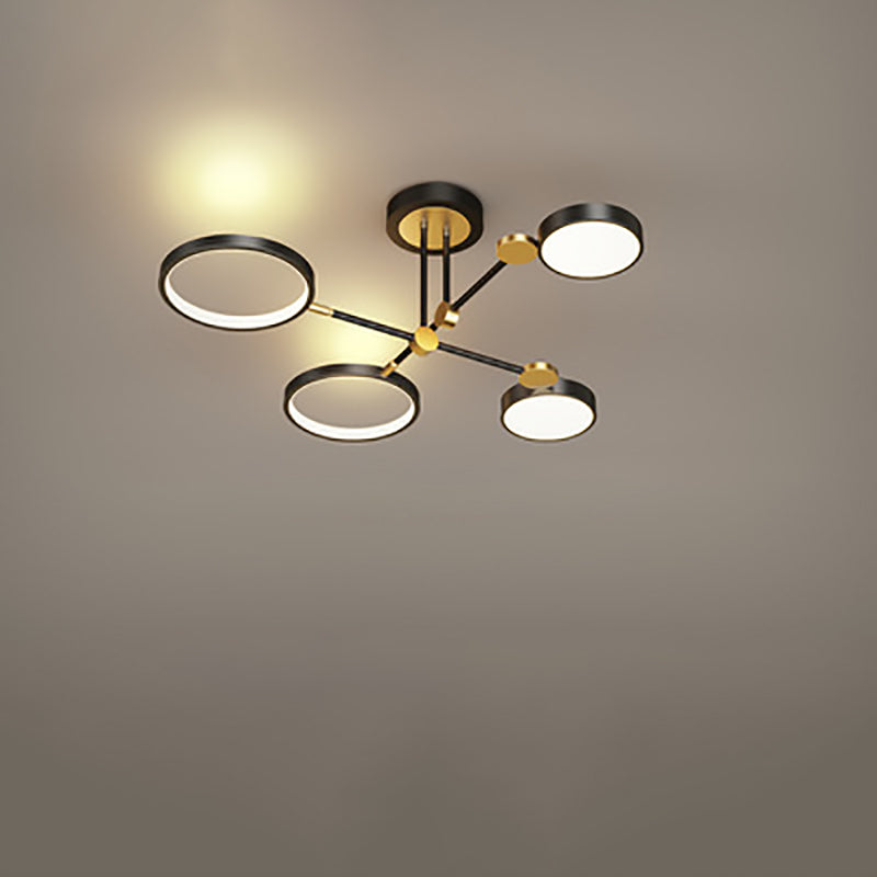 Contemporary Scandinavian Round Silicone Iron Acrylic LED Chandelier for Bedroom