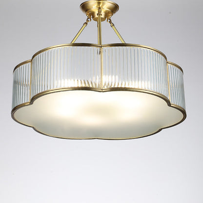 Modern Minimalist Petal Round Copper Glass 5/6 Light Semi-Flush Mount Ceiling Light For Living Room