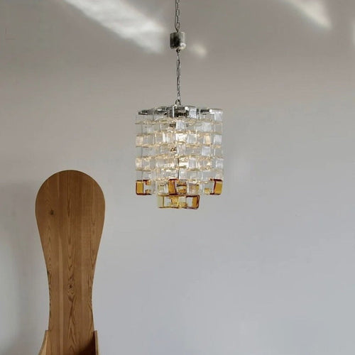 Modern Art Deco Cube Square Iron Crystal 1-Light Pendant Light For Bedroom