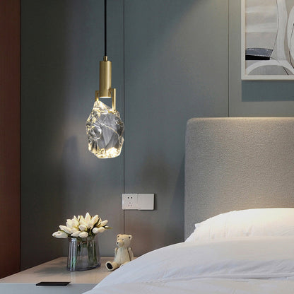 Modern Luxury Irregular Round Copper Crystal 1-Light Pendant Light For Bedroom