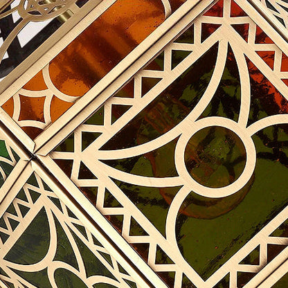 Traditional Vintage Muslim Hexagonal Prism Copper Glass 1-Light Pendant Light For Dining Room