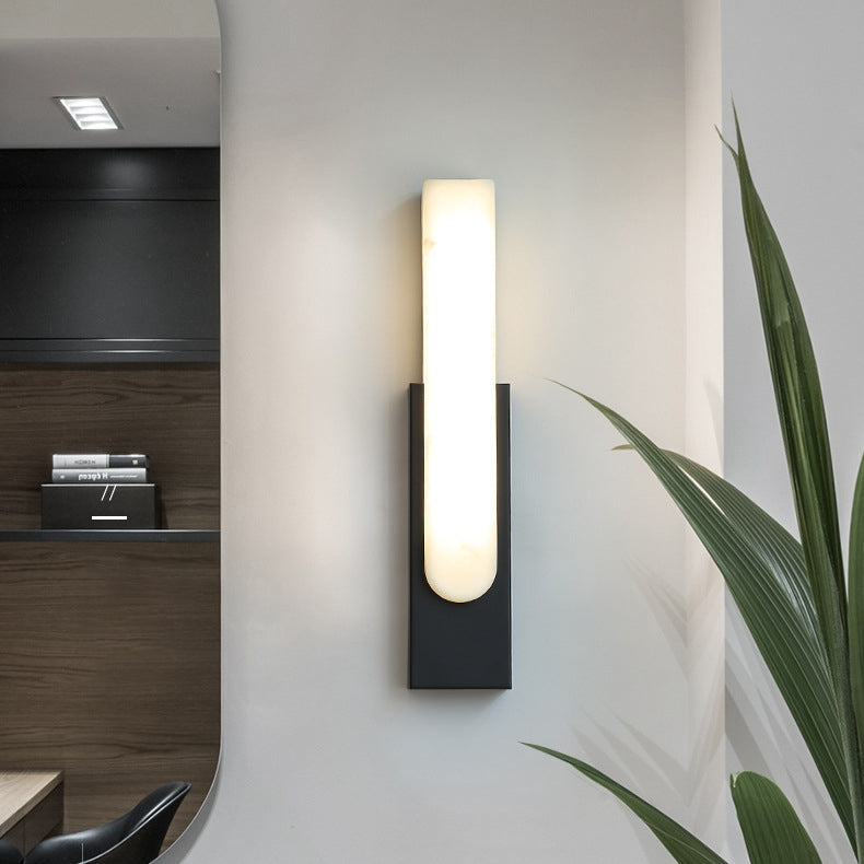 Contemporary Scandinavian Rectangular Hardware Faux Marble LED Wall Sconce Lamp For Bedroom