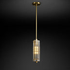 Modern Luxury Round Cylinder Copper Crystal 1-Light Pendant Light For Bedroom