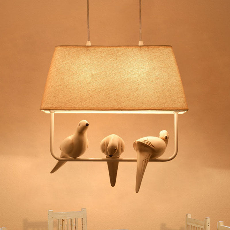 Contemporary Creative Bird Rectangle Iron Linen Resin 1/2/3 Light Chandelier for Bedroom BulbSquare