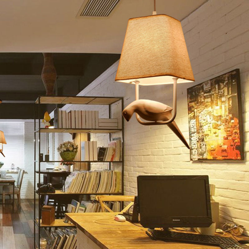 Contemporary Creative Bird Rectangle Iron Linen Resin 1/2/3 Light Chandelier for Bedroom BulbSquare