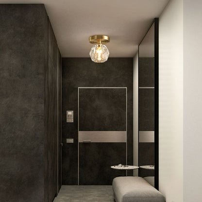 Modern Luxury Round Copper Crystal 1-light Semi-flush Mount Ceiling Light for Hallway