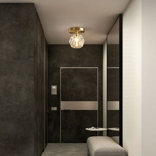Modern Luxury Round Copper Crystal 1-light Semi-flush Mount Ceiling Light for Hallway