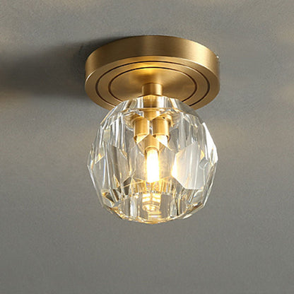 Modern Luxury Round Copper Crystal 1-light Semi-flush Mount Ceiling Light for Hallway