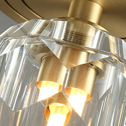 Modern Luxury Round Copper Crystal 1-light Semi-flush Mount Ceiling Light for Hallway