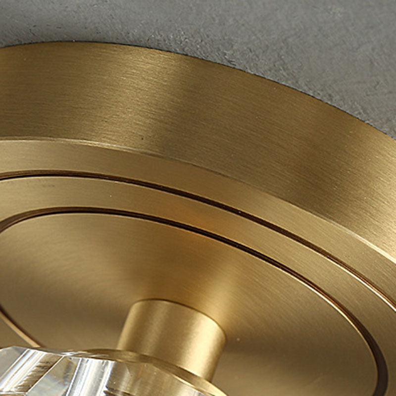 Modern Luxury Round Copper Crystal 1-light Semi-flush Mount Ceiling Light for Hallway