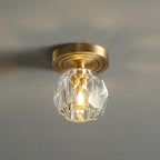 Modern Luxury Round Copper Crystal 1-light Semi-flush Mount Ceiling Light for Hallway