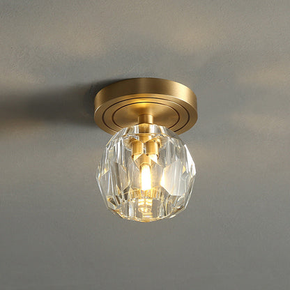 Modern Luxury Round Copper Crystal 1-light Semi-flush Mount Ceiling Light for Hallway