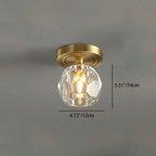 Modern Luxury Round Copper Crystal 1-light Semi-flush Mount Ceiling Light for Hallway