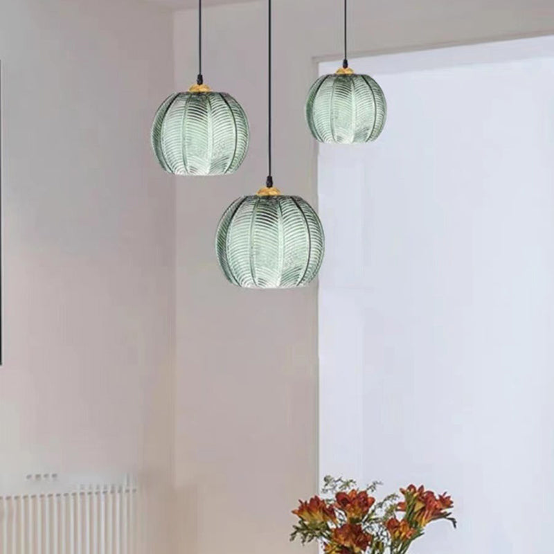 Contemporary Scandinavian Leaf Pattern Round Metal Glass 1-light Pendant Light for Dining Room