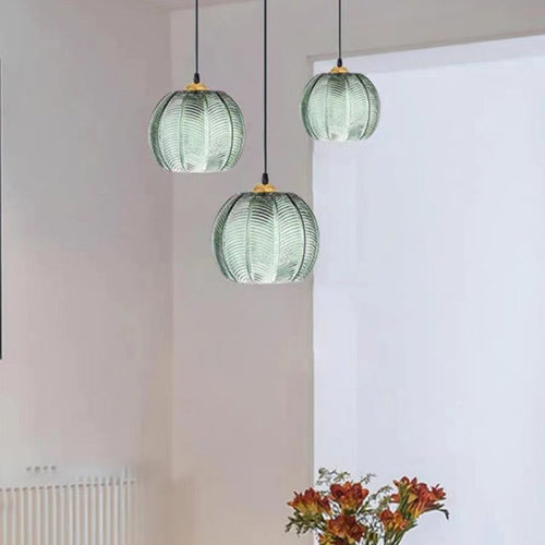 Contemporary Scandinavian Leaf Pattern Round Metal Glass 1-light Pendant Light for Dining Room