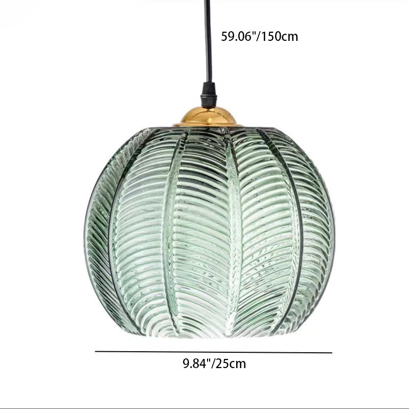 Contemporary Scandinavian Leaf Pattern Round Metal Glass 1-light Pendant Light for Dining Room