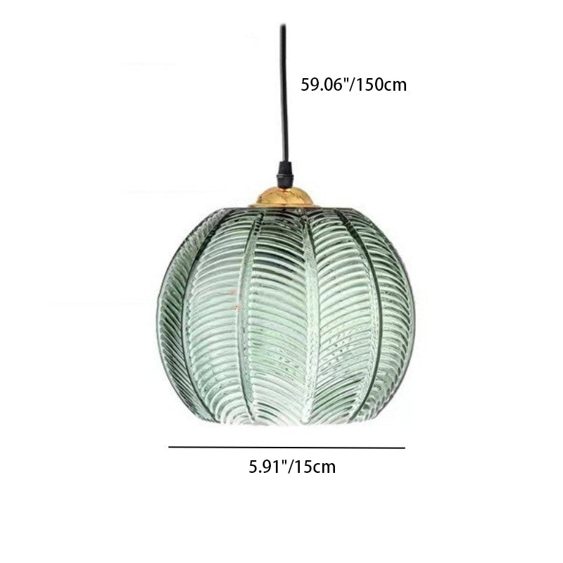Contemporary Scandinavian Leaf Pattern Round Metal Glass 1-light Pendant Light for Dining Room