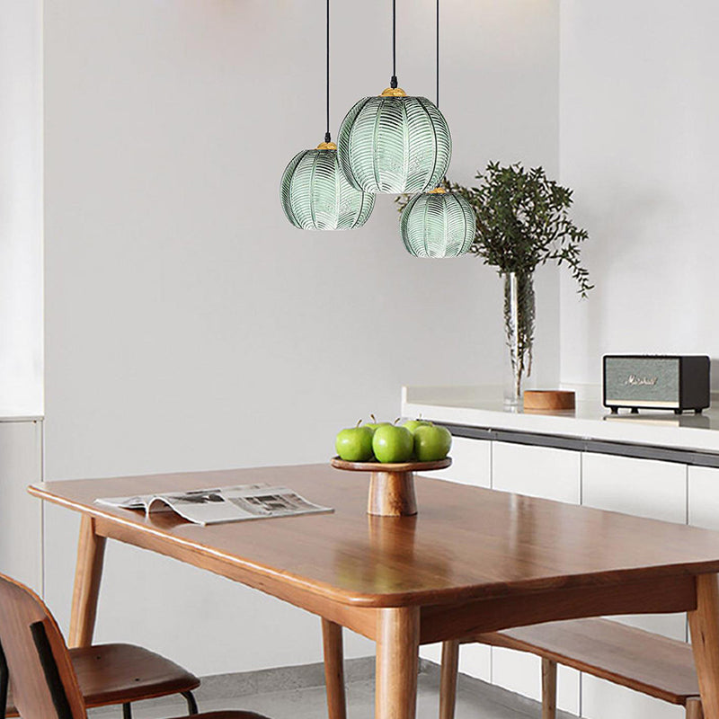 Contemporary Scandinavian Leaf Pattern Round Metal Glass 1-light Pendant Light for Dining Room