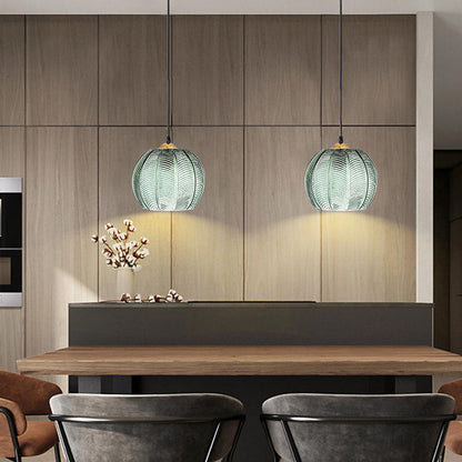 Contemporary Scandinavian Leaf Pattern Round Metal Glass 1-light Pendant Light for Dining Room
