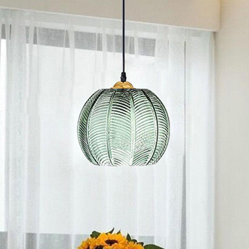 Contemporary Scandinavian Leaf Pattern Round Metal Glass 1-light Pendant Light for Dining Room