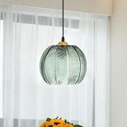 Contemporary Scandinavian Leaf Pattern Round Metal Glass 1-light Pendant Light for Dining Room
