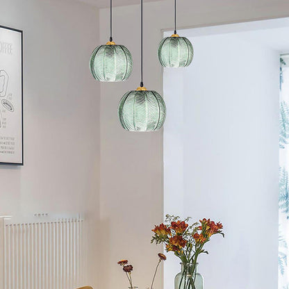 Contemporary Scandinavian Leaf Pattern Round Metal Glass 1-light Pendant Light for Dining Room