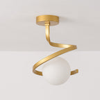 Modern Minimalist Curve Round Orb Iron Glass 1-Light Semi-Flush Mount Ceiling Light For Hallway
