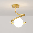 Modern Minimalist Curve Round Orb Iron Glass 1-Light Semi-Flush Mount Ceiling Light For Hallway