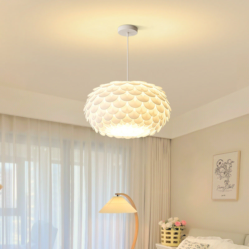 Contemporary Scandinavian Cream Flower Round Iron Pvc 1-light Pendant Light for Bedroom