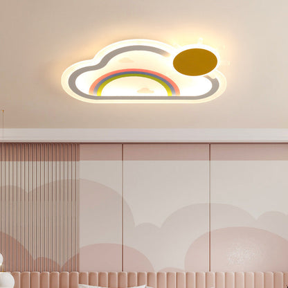Contemporary Creative Kids Cloud Rainbow Iron Acrylic LED Flush Mount Ceiling Light For Bedroom